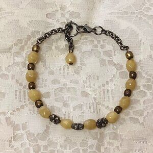 Vintage NEW Cream Oval Beads Handmade Silver Tone Charm Bracelet Women Jewelry